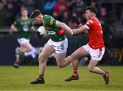 29 April 2024; Jamie Murphy of Meath in action against Cameron Maher of Louth during the EirGrid Leinster GAA Football U20 Championship Final match between Meath and Louth at Parnell Park in Dublin. Photo by Piaras Ó Mídheach/Sportsfile