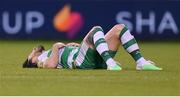 29 April 2024; Richie Towell of Shamrock Rovers awaits medical attention during the SSE Airtricity Men's Premier Division match between Shamrock Rovers and Drogheda United at Tallaght Stadium in Dublin. Photo by Stephen McCarthy/Sportsfile
