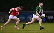 29 April 2024; Liam Kelly of Meath in action against Liam Flynn of Louth during the EirGrid Leinster GAA Football U20 Championship Final match between Meath and Louth at Parnell Park in Dublin. Photo by Piaras Ó Mídheach/Sportsfile