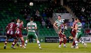29 April 2024; Johnny Kenny of Shamrock Rovers heads his side's first goal during the SSE Airtricity Men's Premier Division match between Shamrock Rovers and Drogheda United at Tallaght Stadium in Dublin. Photo by Stephen McCarthy/Sportsfile