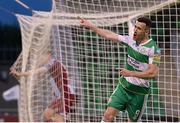 29 April 2024; Aaron Greene of Shamrock Rovers celebrates after scoring his side's second goal during the SSE Airtricity Men's Premier Division match between Shamrock Rovers and Drogheda United at Tallaght Stadium in Dublin. Photo by Stephen McCarthy/Sportsfile