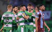 29 April 2024; Johnny Kenny celebrates with his Shamrock Rovers team-mate after scoring their side's first goal during the SSE Airtricity Men's Premier Division match between Shamrock Rovers and Drogheda United at Tallaght Stadium in Dublin. Photo by Stephen McCarthy/Sportsfile