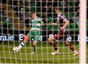 29 April 2024; Darragh Burns of Shamrock Rovers shoots to score his side's third goal during the SSE Airtricity Men's Premier Division match between Shamrock Rovers and Drogheda United at Tallaght Stadium in Dublin. Photo by Stephen McCarthy/Sportsfile