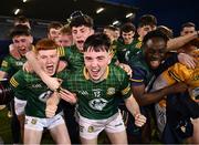 29 April 2024; Hughie Corcoran of Meath, 13, celebrates with team-mates after their side's victory in the EirGrid Leinster GAA Football U20 Championship Final match between Meath and Louth at Parnell Park in Dublin. Photo by Piaras Ó Mídheach/Sportsfile