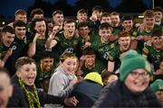 29 April 2024; Meath players and supporters celebrate after their side's victory in the EirGrid Leinster GAA Football U20 Championship Final match between Meath and Louth at Parnell Park in Dublin. Photo by Piaras Ó Mídheach/Sportsfile