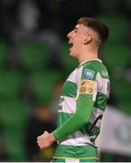 29 April 2024; Darragh Burns of Shamrock Rovers celebrates after scoring his side's third goal during the SSE Airtricity Men's Premier Division match between Shamrock Rovers and Drogheda United at Tallaght Stadium in Dublin. Photo by Stephen McCarthy/Sportsfile