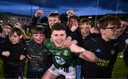 29 April 2024; Seímí Byrne of Meath celebrates with supporters after their side's victory in the EirGrid Leinster GAA Football U20 Championship Final match between Meath and Louth at Parnell Park in Dublin. Photo by Piaras Ó Mídheach/Sportsfile