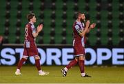 29 April 2024; Drogheda United players Gary Deegan, right, and Conor Kane after the SSE Airtricity Men's Premier Division match between Shamrock Rovers and Drogheda United at Tallaght Stadium in Dublin. Photo by Stephen McCarthy/Sportsfile