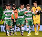 29 April 2024; Shamrock Rovers players, from left, Cory O'Sullivan, Matthew Britton, John O'Sullivan, Max Kovalevskis and Leon Pohls after the SSE Airtricity Men's Premier Division match between Shamrock Rovers and Drogheda United at Tallaght Stadium in Dublin. Photo by Stephen McCarthy/Sportsfile