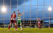 29 April 2024; Johnny Kenny of Shamrock Rovers celebrates his side's second goal scored by team-mate Aaron Greene, not pictured, during the SSE Airtricity Men's Premier Division match between Shamrock Rovers and Drogheda United at Tallaght Stadium in Dublin. Photo by Stephen McCarthy/Sportsfile