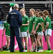 28 April 2024; Limerick manager John Kiely speaks to players from the half time games before the Munster GAA Hurling Senior Championship Round 2 match between Limerick and Tipperary at TUS Gaelic Grounds in Limerick. Photo by Brendan Moran/Sportsfile