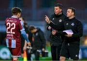 29 April 2024; Drogheda United assistant manager Daire Doyle and manager Kevin Doherty with Aaron McNally during the SSE Airtricity Men's Premier Division match between Shamrock Rovers and Drogheda United at Tallaght Stadium in Dublin. Photo by Stephen McCarthy/Sportsfile