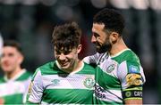 29 April 2024; Max Kovalevskis, left, and Roberto Lopes of Shamrock Rovers after the SSE Airtricity Men's Premier Division match between Shamrock Rovers and Drogheda United at Tallaght Stadium in Dublin. Photo by Stephen McCarthy/Sportsfile