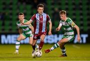 29 April 2024; Darragh Markey of Drogheda United in action against Conan Noonan of Shamrock Rovers during the SSE Airtricity Men's Premier Division match between Shamrock Rovers and Drogheda United at Tallaght Stadium in Dublin. Photo by Stephen McCarthy/Sportsfile
