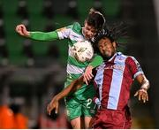 29 April 2024; Cory O'Sullivan of Shamrock Rovers in action against Zishim Bawa of Drogheda United during the SSE Airtricity Men's Premier Division match between Shamrock Rovers and Drogheda United at Tallaght Stadium in Dublin. Photo by Stephen McCarthy/Sportsfile