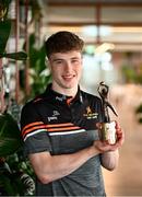 30 April 2024; PwC GAA/GPA Player of the Month for March in football, Eoin McEvoy of Derry, with his award at PwC offices in Dublin today. Photo by Ramsey Cardy/Sportsfile