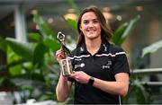 30 April 2024; PwC GPA Player of the Month for March in ladies’ football, Aimee Mackin of Armagh, with her award at PwC’s offices in Dublin today. Photo by Ramsey Cardy/Sportsfile