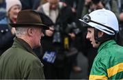 30 April 2024; Mark Walsh and trainer Willie Mullins after winning the KPMG Champion Novice Hurdle during day one of the Punchestown Festival at Punchestown Racecourse in Kildare. Photo by David Fitzgerald/Sportsfile