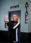 3 May 2024; Athlone Town's Casey Howe with her SSE Airtricity Women’s Premier Division Player of the Month Award for April 2024 at Athlone Town Stadium, Athlone in Westmeath. Photo by Stephen McCarthy/Sportsfile