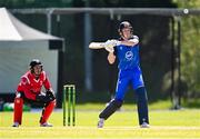 1 May 2024; Harry Tector of Leinster Lightning hits a six during the Cricket Ireland Inter-Provincial Trophy match between Leinster Lightning and Munster Reds at Pembroke Cricket Club in Dublin. Photo by Tyler Miller/Sportsfile