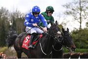 1 May 2024; Backtonormal, left, with Sean Flanagan up, on their way to winning the Connolly's RED MILLS Irish EBF Auction Hurdle Series Final, from eventual fourth place Blizzard Of Oz, right, with Paul Townend up, during day two of the Punchestown Festival at Punchestown Racecourse in Kildare. Photo by Seb Daly/Sportsfile
