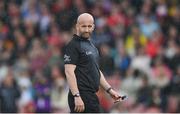 28 April 2024; Referee Brendan Cawley during the Ulster GAA Football Senior Championship semi-final match between Donegal and Tyrone at Celtic Park in Derry. Photo by Stephen McCarthy/Sportsfile