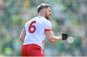 28 April 2024; Matthew Donnelly of Tyrone celebrates a score during the Ulster GAA Football Senior Championship semi-final match between Donegal and Tyrone at Celtic Park in Derry. Photo by Stephen McCarthy/Sportsfile