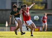 1 May 2024; Cian Lynch of Kerry and Dara Sheedy of Cork tussle for possession during the EirGrid Munster GAA U20 Football Championship Final match between Kerry and Cork at Austin Stack Park in Tralee, Kerry. Photo by Brendan Moran/Sportsfile