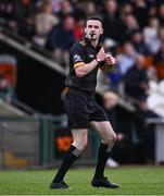 1 May 2024; Referee Diarmuid Boylan during the EirGrid Ulster GAA U20 Football Championship Final match between Derry and Tyrone at the Box-It Athletic Grounds in Armagh. Photo by Ben McShane/Sportsfile