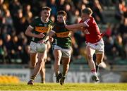 1 May 2024; Cian Lynch of Kerry dispossesses Dara Sheedy of Cork during the EirGrid Munster GAA U20 Football Championship Final match between Kerry and Cork at Austin Stack Park in Tralee, Kerry. Photo by Brendan Moran/Sportsfile