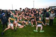 1 May 2024; The Kerry team celebrate with the Noel Walsh cup after the EirGrid Munster GAA U20 Football Championship Final match between Kerry and Cork at Austin Stack Park in Tralee, Kerry. Photo by Brendan Moran/Sportsfile