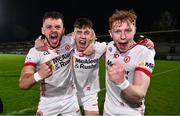 1 May 2024; Tyrone players, from left, Michael Rafferty, Gavin Potter and Cormac Devlin celebrate after the EirGrid Ulster GAA U20 Football Championship Final match between Derry and Tyrone at the Box-It Athletic Grounds in Armagh. Photo by Ben McShane/Sportsfile