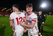 1 May 2024; Ben Hughes, right, and Gavin Potter of Tyrone celebrate after the EirGrid Ulster GAA U20 Football Championship Final match between Derry and Tyrone at the Box-It Athletic Grounds in Armagh. Photo by Ben McShane/Sportsfile
