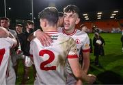 1 May 2024; Gavin Potter, right, and Gavin Potter of Tyrone celebrate after the EirGrid Ulster GAA U20 Football Championship Final match between Derry and Tyrone at the Box-It Athletic Grounds in Armagh. Photo by Ben McShane/Sportsfile