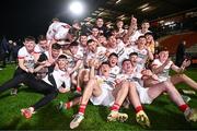 1 May 2024; Tyrone players celebrate with the Corn Dhónaill Uí Mhurchú cup after the EirGrid Ulster GAA U20 Football Championship Final match between Derry and Tyrone at the Box-It Athletic Grounds in Armagh. Photo by Ben McShane/Sportsfile