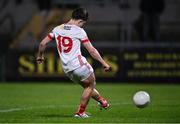 1 May 2024; Noah Grimes of Tyrone scores the winning penalty in the penalty shootout of the EirGrid Ulster GAA U20 Football Championship Final match between Derry and Tyrone at the Box-It Athletic Grounds in Armagh. Photo by Ben McShane/Sportsfile
