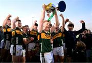 1 May 2024; Kerry captain Rob Stack and his teammates celebrate with the Noel Walsh cup after the EirGrid Munster GAA U20 Football Championship Final match between Kerry and Cork at Austin Stack Park in Tralee, Kerry. Photo by Brendan Moran/Sportsfile
