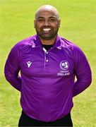 1 May 2024; Umpire Azam Baig poses for a portrait after the Cricket Ireland Inter-Provincial Trophy match between Leinster Lightning and Munster Reds at Pembroke Cricket Club in Dublin. Photo by Tyler Miller/Sportsfile