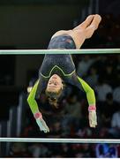 2 May 2024; Emma Slevin of Ireland competes in the Women's Senior Parallel Bars Qualification subdivision 1 on day one of the 2024 Women's Artistic Gymnastics European Championships at Fiera di Rimini in Rimini, Italy. Photo by Filippo Tomasi/Sportsfile