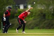 2 May 2024; Joshua Manley of Munster Reds bowls during the Cricket Ireland Inter-Provincial Trophy match between Munster Reds and Northern Knights at Pembroke Cricket Club in Dublin. Photo by Harry Murphy/Sportsfile