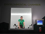 2 May 2024; Ireland Rugby 7's player Zac Ward at the launch of the Sport Ireland Institute environmental chamber, on the Sport Ireland Campus in Dublin, which aims to help Olympians & Paralympians beat the heat ahead of Paris Games. Photo by Stephen McCarthy/Sportsfile
