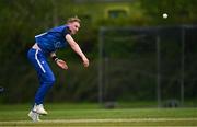 2 May 2024; Olly Riley of Leinster Lightning bowls during the Cricket Ireland Inter-Provincial Trophy match between Leinster Lightning and North West Warriors at Pembroke Cricket Club in Dublin. Photo by Harry Murphy/Sportsfile