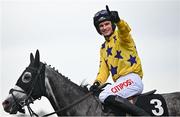 2 May 2024; Jockey Danny Mullins celebrates on Il Etait Temps after winning the Barberstown Castle Novice Steeplechase during day three of the Punchestown Festival at Punchestown Racecourse in Kildare. Photo by Seb Daly/Sportsfile