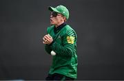 2 May 2024; Kian Hilton of North West Warriors drops a catch during the Cricket Ireland Inter-Provincial Trophy match between Leinster Lightning and North West Warriors at Pembroke Cricket Club in Dublin. Photo by Harry Murphy/Sportsfile