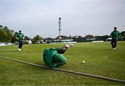 2 May 2024; Andy McBrine of North West Warriors prevents a four during the Cricket Ireland Inter-Provincial Trophy match between Leinster Lightning and North West Warriors at Pembroke Cricket Club in Dublin. Photo by Harry Murphy/Sportsfile