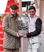 2 May 2024; Owner Brian Acheson and jockey Jack Kennedy after sending out Teahupoo to win the Ladbrokes Champion Stayers Hurdle during day three of the Punchestown Festival at Punchestown Racecourse in Kildare. Photo by Seb Daly/Sportsfile