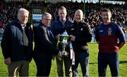 1 May 2024; Clare County Board bice chairman Michael O'Connor, second from right, formally presents the Noel Walsh cup, to Munster council chairman Ger Ryan, in the company of from left, Bob Ryan, Tim Murphy and Michael nealon, of Milltown Malbay GAA club, before the EirGrid Munster GAA U20 Football Championship Final match between Kerry and Cork at Austin Stack Park in Tralee, Kerry. Photo by Brendan Moran/Sportsfile