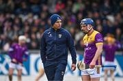 27 April 2024; Wexford manager Keith Rossiter in conversation with Kevin Foley of Wexford before the Leinster GAA Hurling Senior Championship Round 2 match between Antrim and Wexford at Corrigan Park in Belfast. Photo by Sam Barnes/Sportsfile