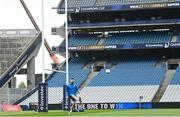3 May 2024; Robbie Henshaw kicks a gaelic football during a Leinster Rugby captain's run at Croke Park in Dublin. Photo by Harry Murphy/Sportsfile