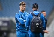 3 May 2024; Josh van der Flier speaks with Senior coach Jacques Nienaber during a Leinster Rugby captain's run at Croke Park in Dublin. Photo by Harry Murphy/Sportsfile